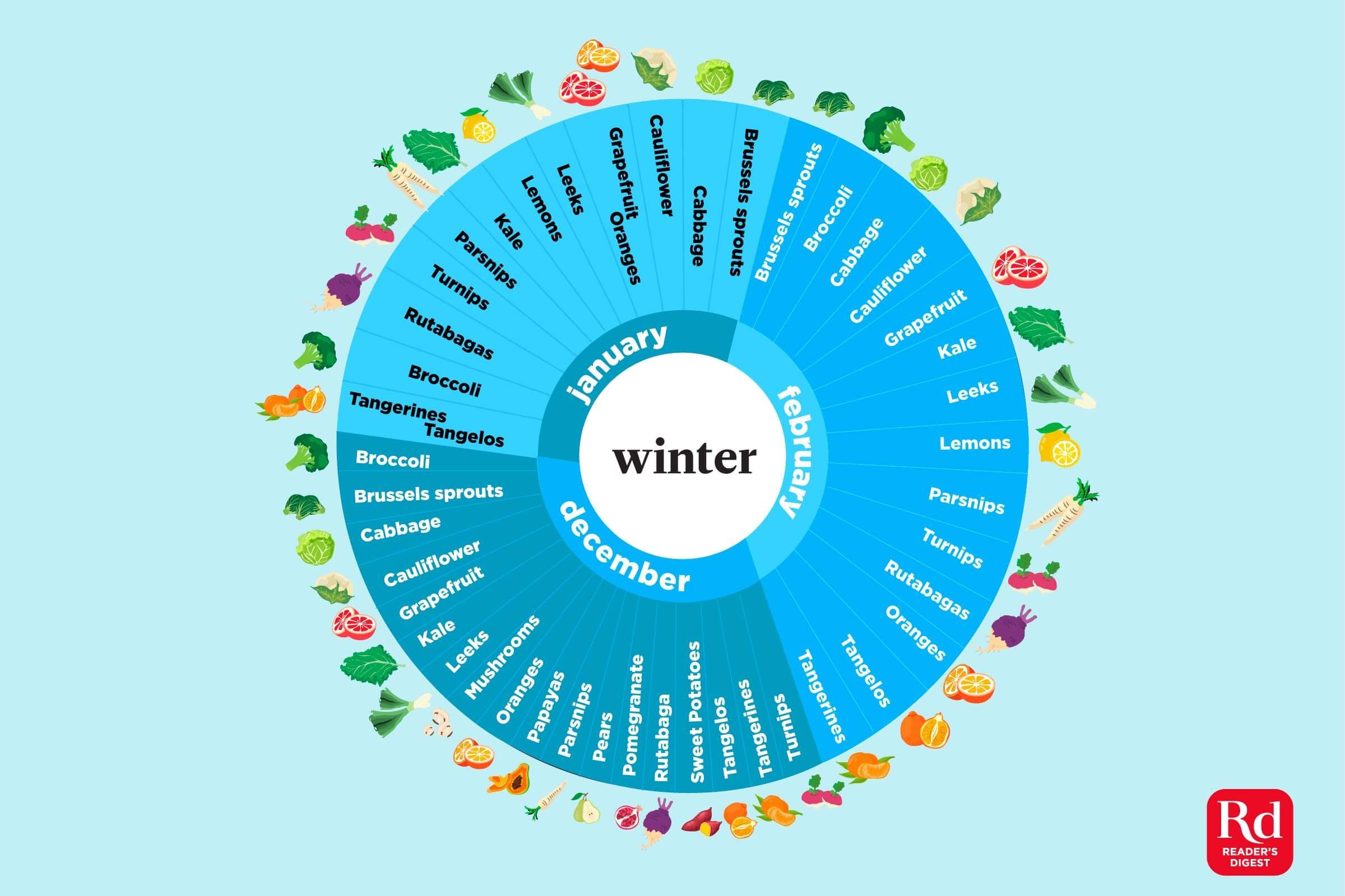 Ces infographies montrent lorsque les fruits et légumes sont en saison pour chaque mois de l année 