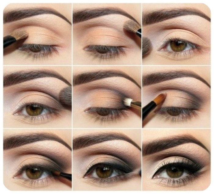 Maquillage pour les yeux verts par étapes. Étudiez dans les tons orange et or 