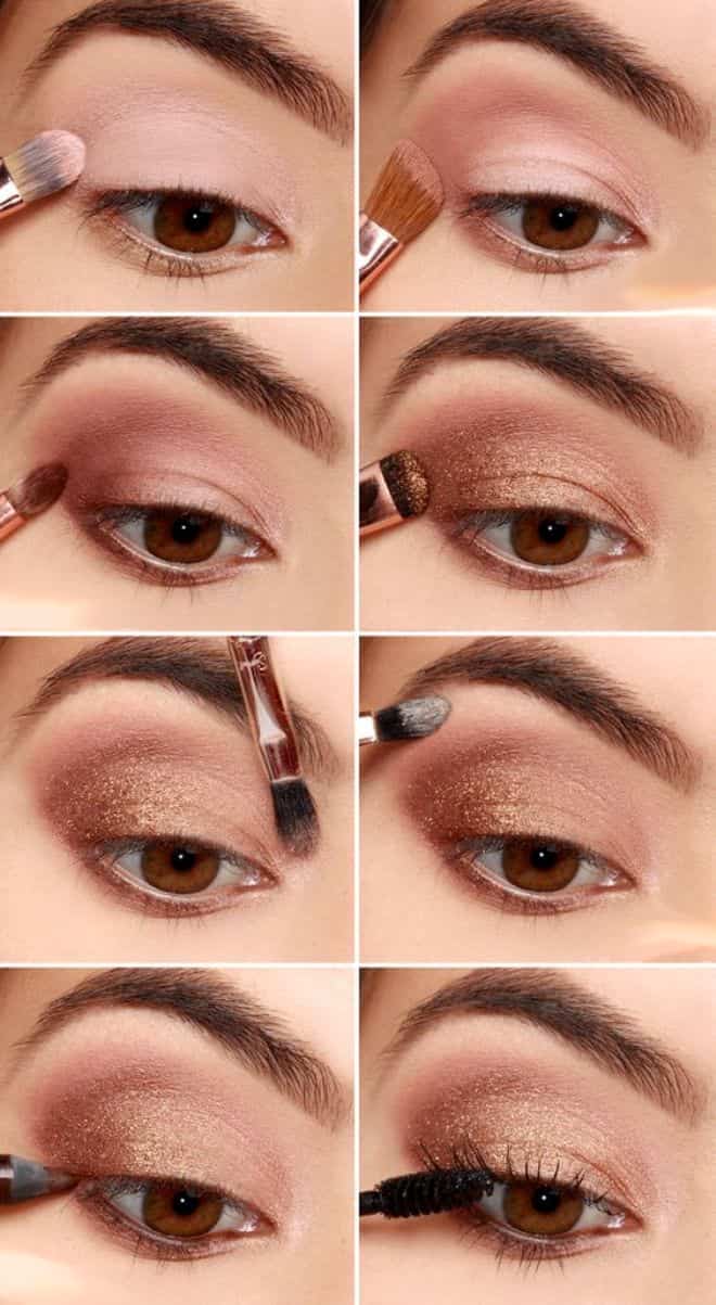 Maquillage doré pour les yeux bruns. Si vos yeux sont rapprochés 